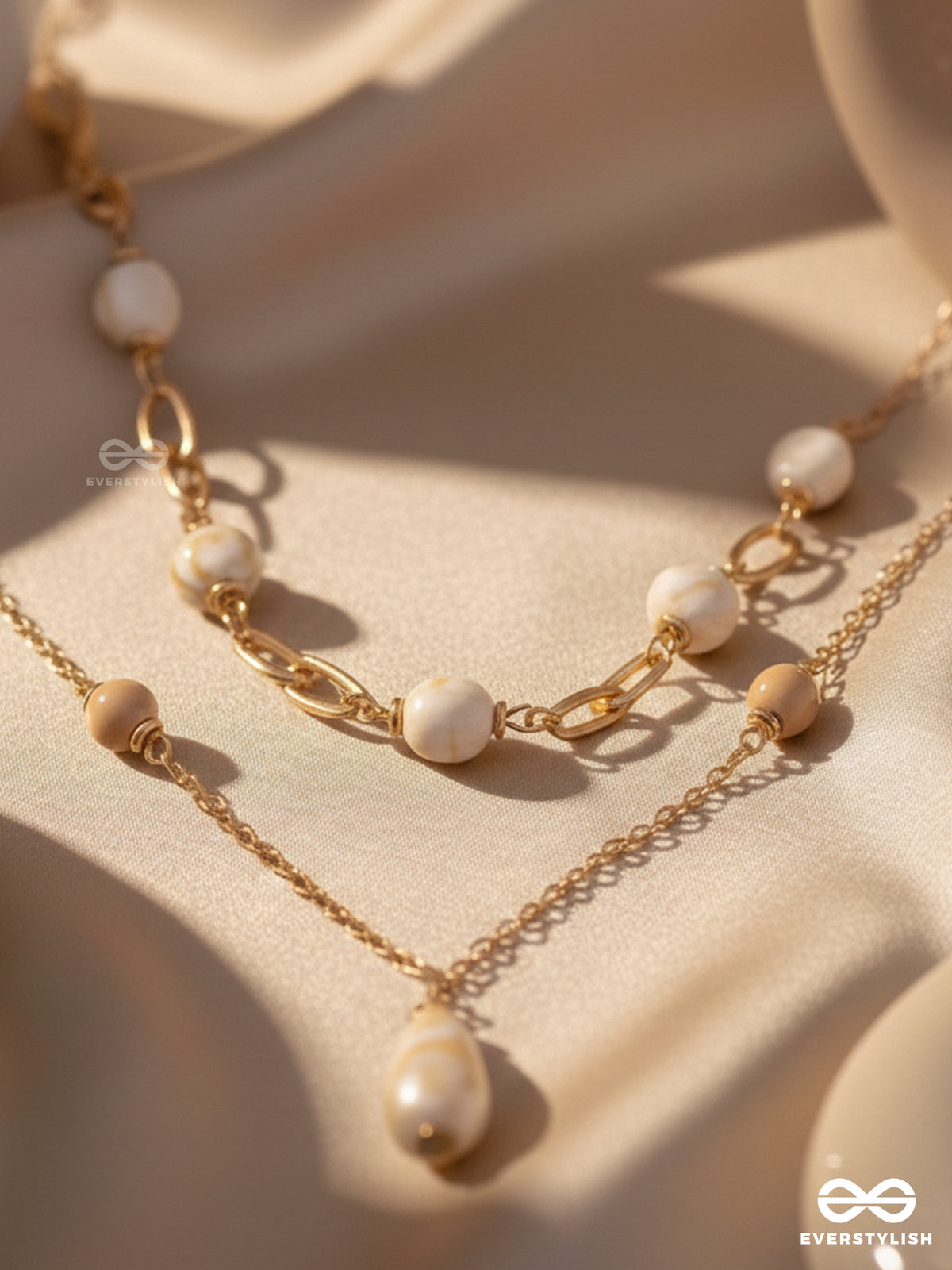 Sea Life Splendor- Statement Two Layered Sandstone Necklace With Anti-Tarnish Coatin
