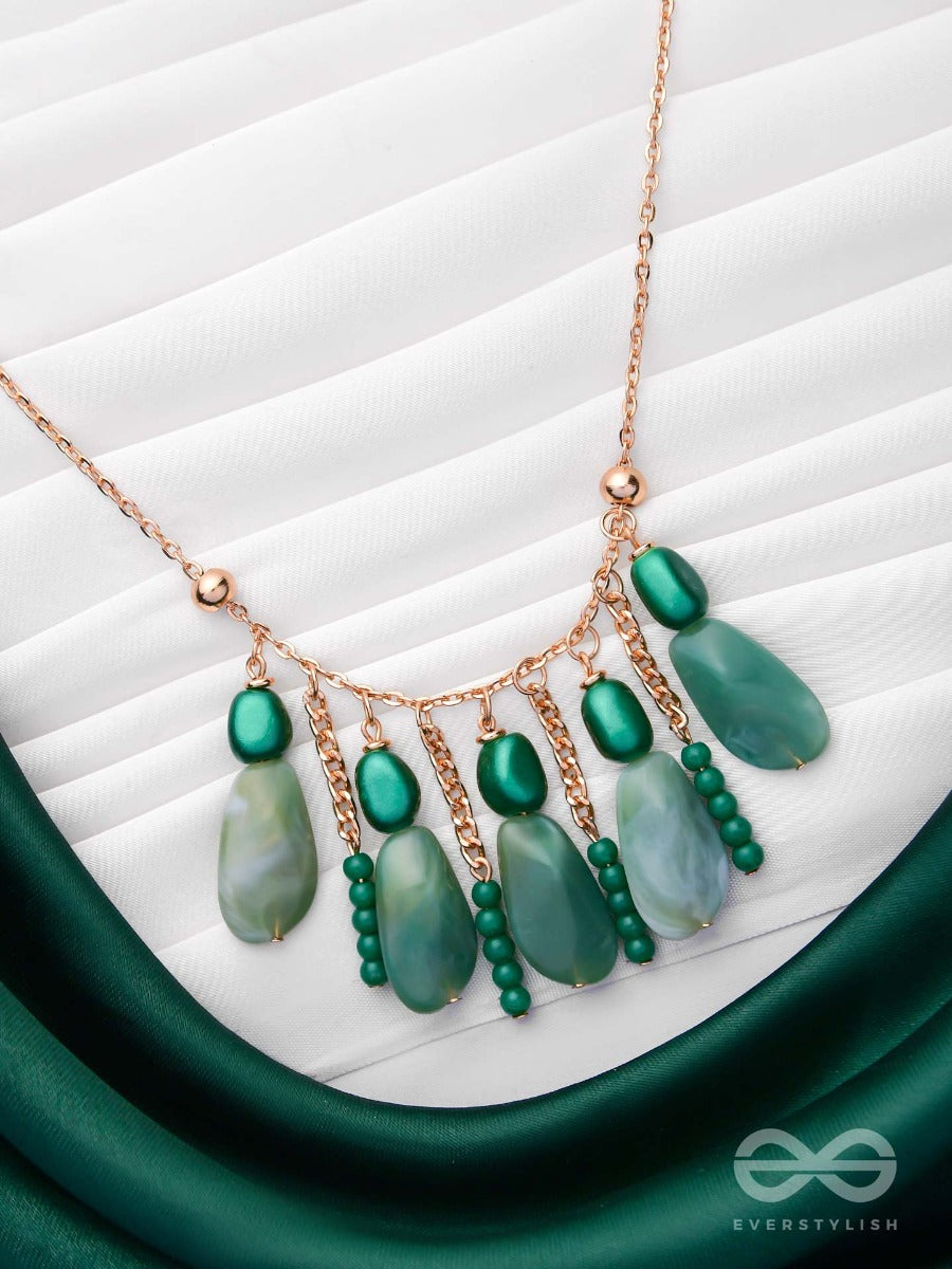 Nature's Emerald Paradise- Golden Playful Neckpiece With Anti-Tarnish Coating