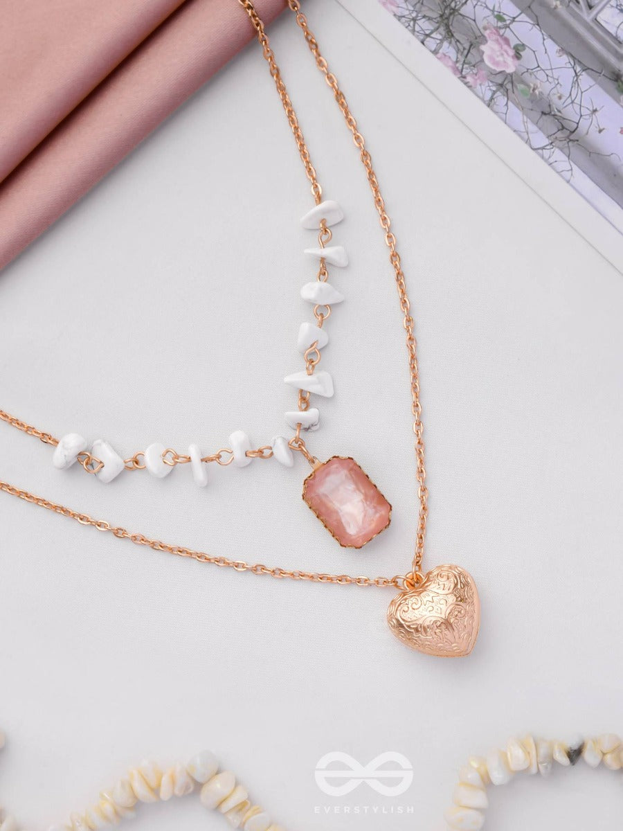 A Pink Heartscape- Boho Multilayered Neckpiece With Anti-Tarnish Coating