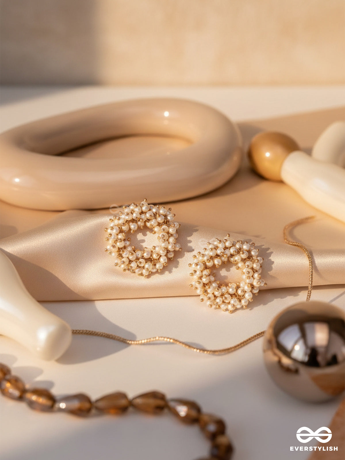 The Moonlit Blooms - Golden Pearl Studs