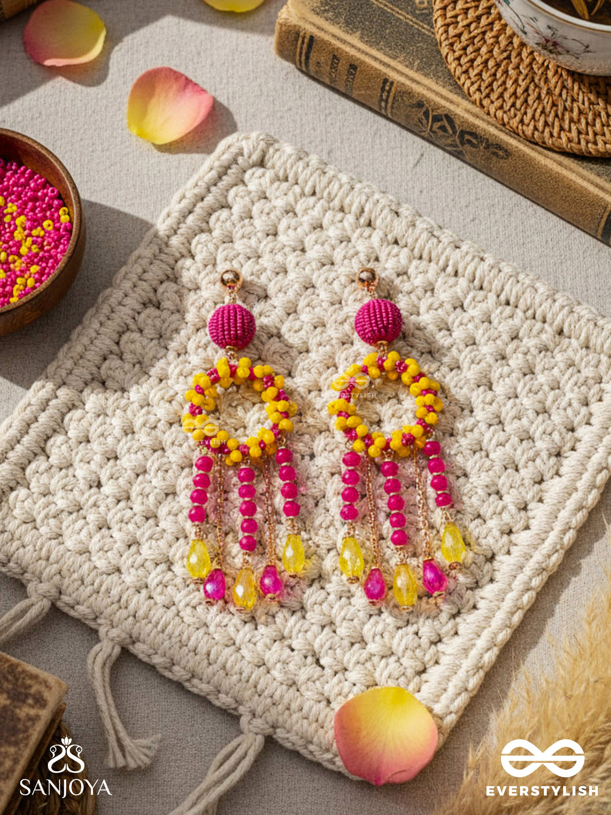 Wildfire Spirit - Bold And Statement Dangler Earrings (Pink & Yellow)
