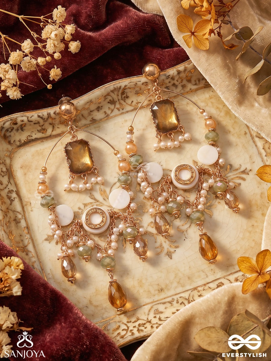 Navodha - The Wedded Dazzle - Statement Golden And Green Embellished Crystal Chandelier Earrings