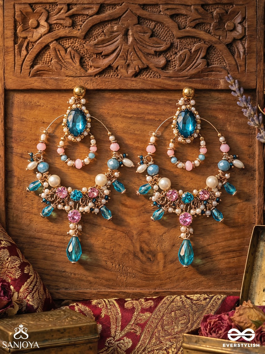 Abhram - The Shimmering Sky - Statement Golden Embellished Crystal Chandelier Earrings