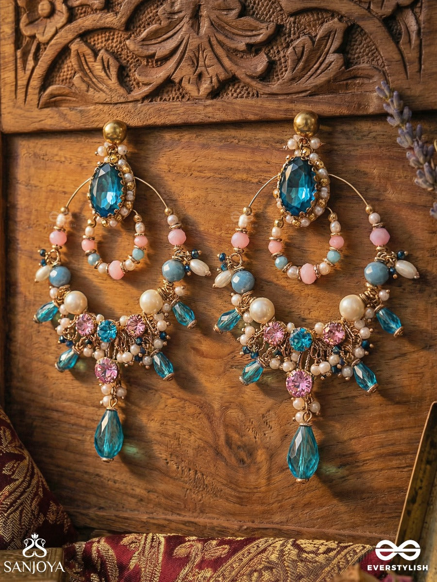Abhram - The Shimmering Sky - Statement Golden Embellished Crystal Chandelier Earrings