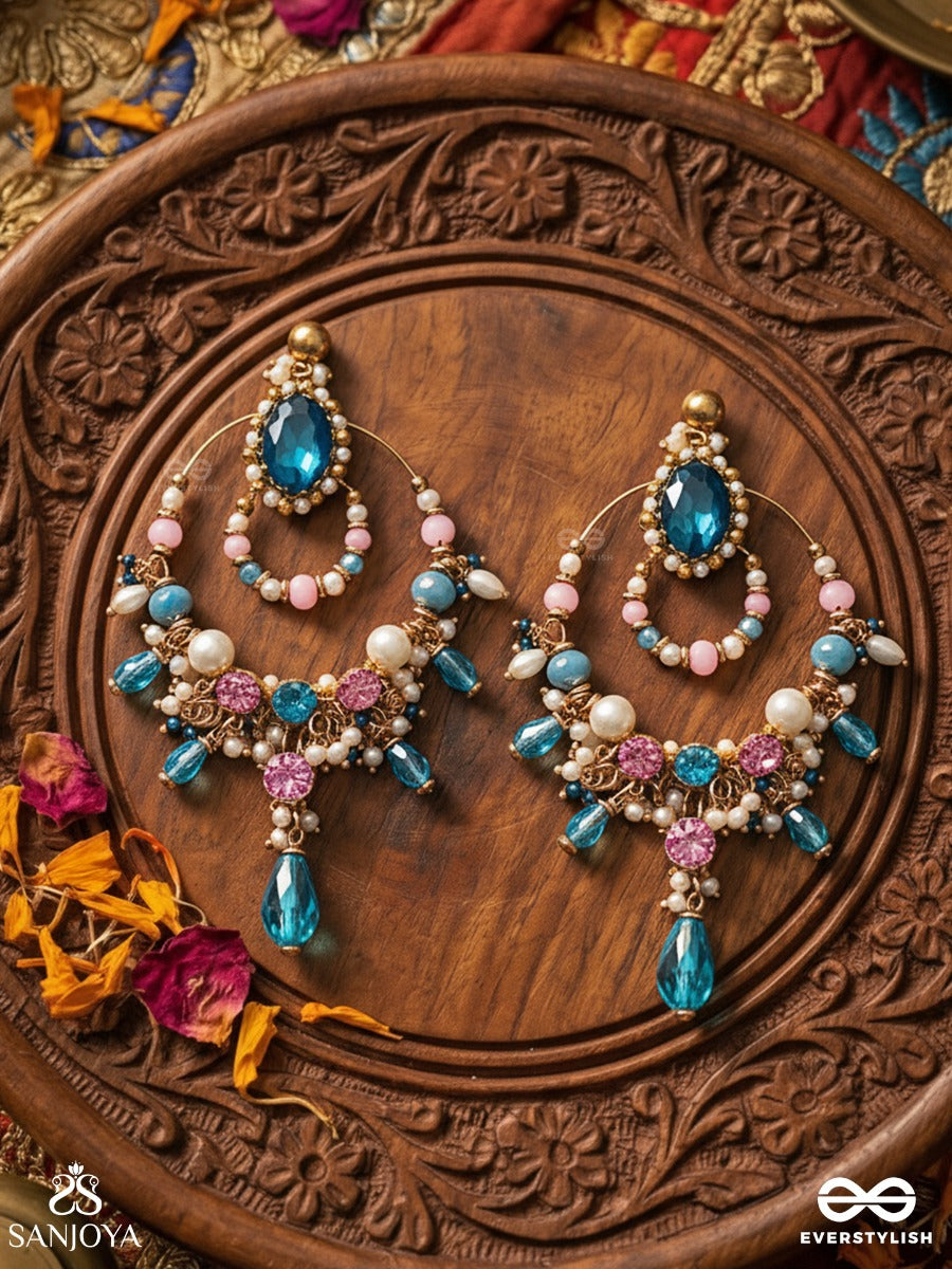 Abhram - The Shimmering Sky - Statement Golden Embellished Crystal Chandelier Earrings