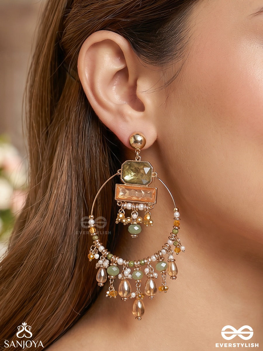 Abhivivas - The Shining Beauties - Statement Golden Embellished Crystal Chandelier Earrings