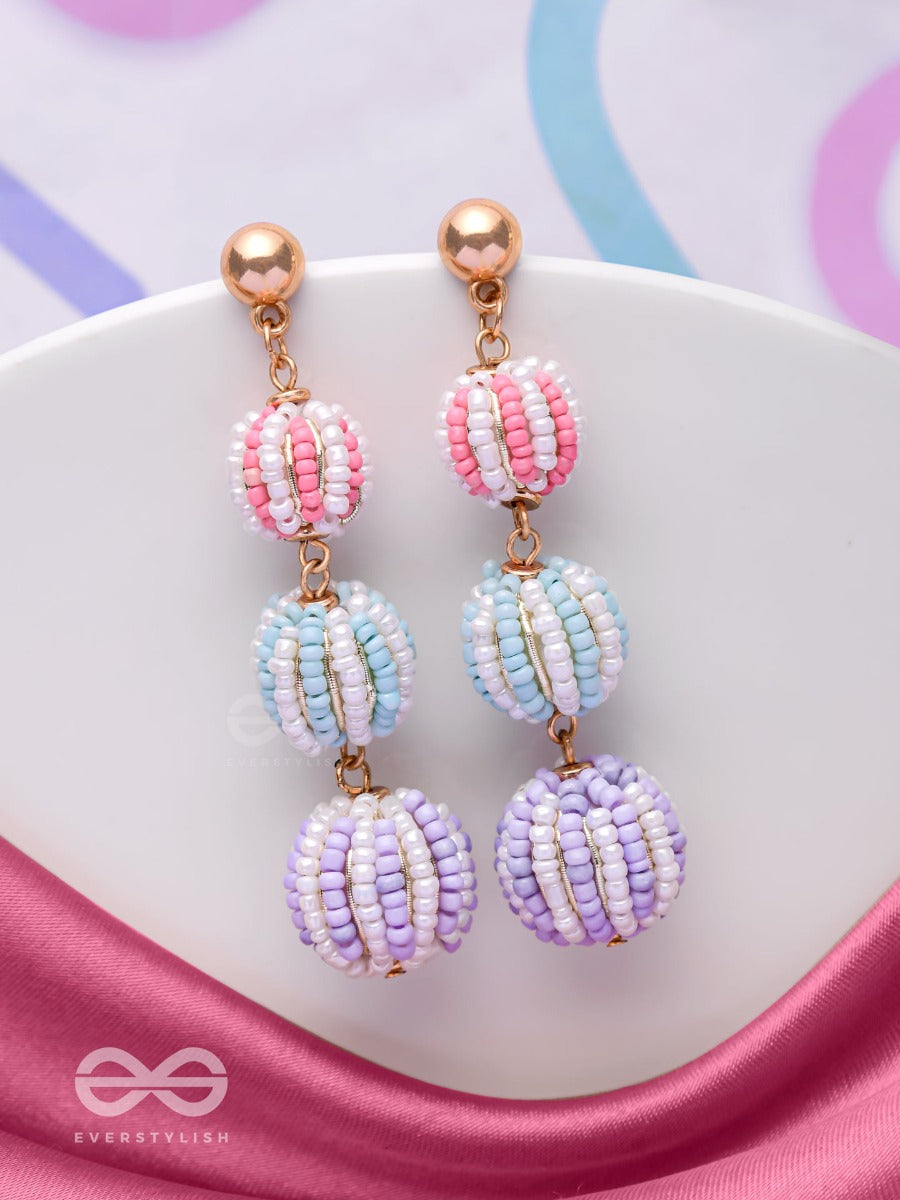 Cotton Candy Charms - Cute Beaded Earrings (Purple, Blue & Pink)