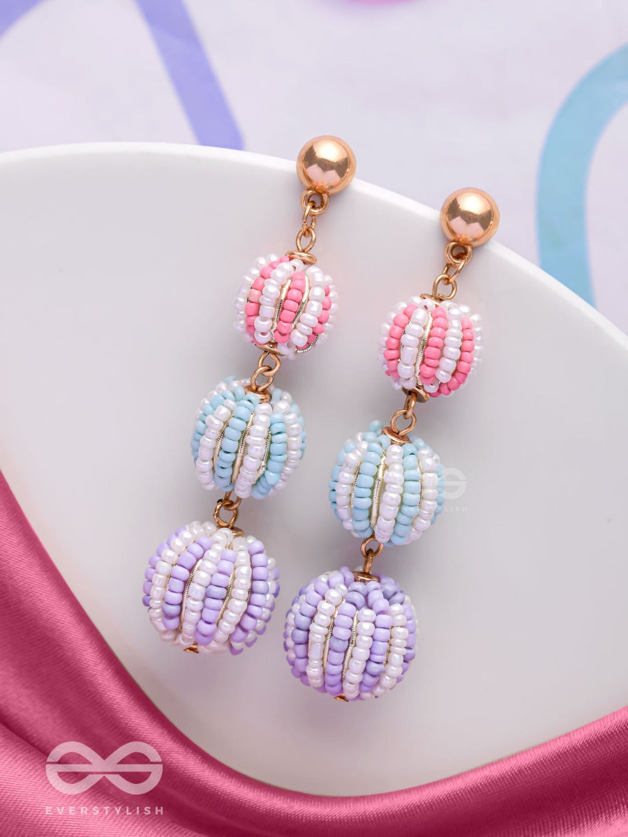 Cotton Candy Charms - Cute Beaded Earrings (Purple, Blue & Pink)