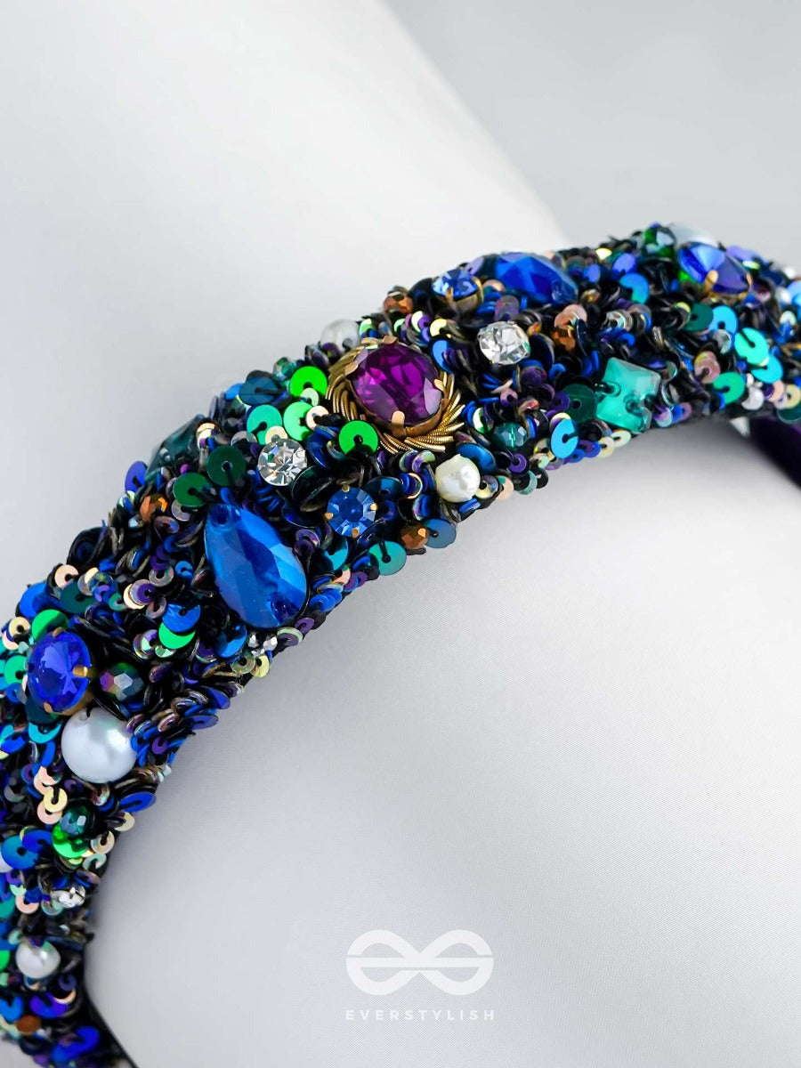 Hirak - The Radiant Splendor -Crystal Stones, Sequins And Pearls Multicolor Embroidered Hairband