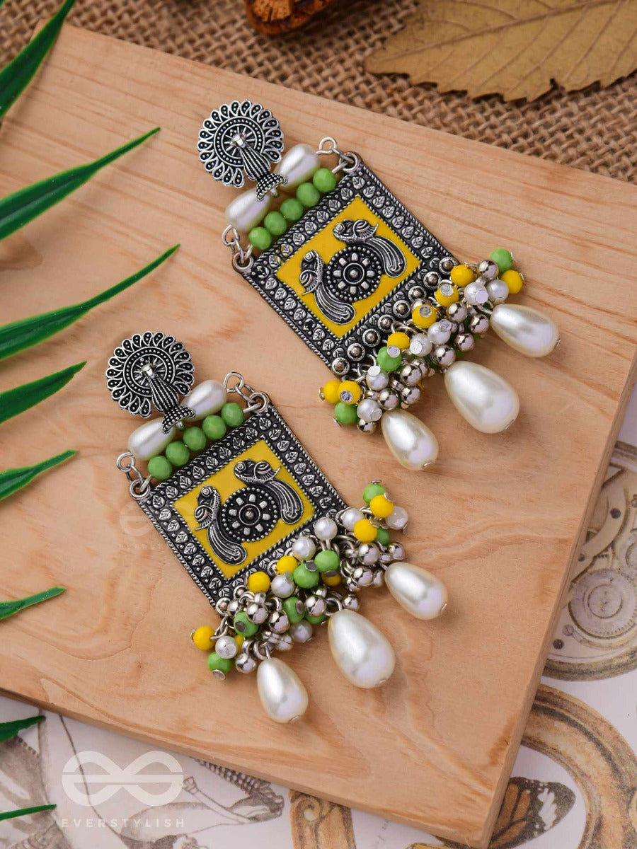 The Chartreuse Pearl - Embellished Oxidised Earrings