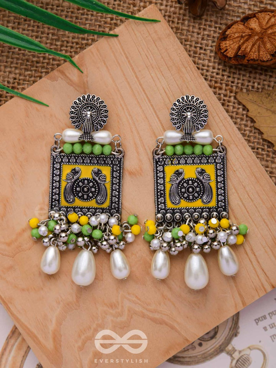The Chartreuse Pearl - Embellished Oxidised Earrings