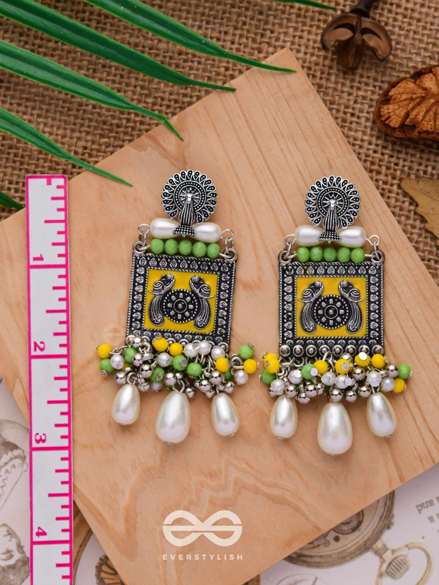 The Chartreuse Pearl - Embellished Oxidised Earrings
