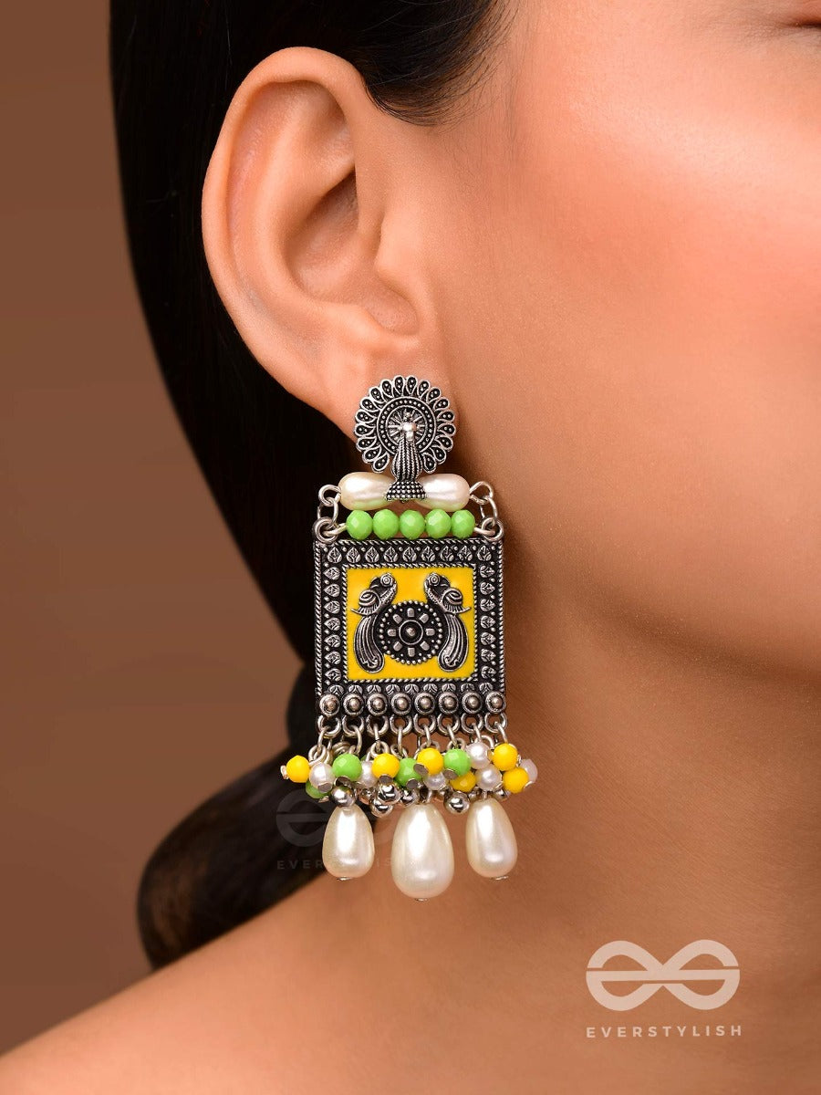 The Chartreuse Pearl - Embellished Oxidised Earrings