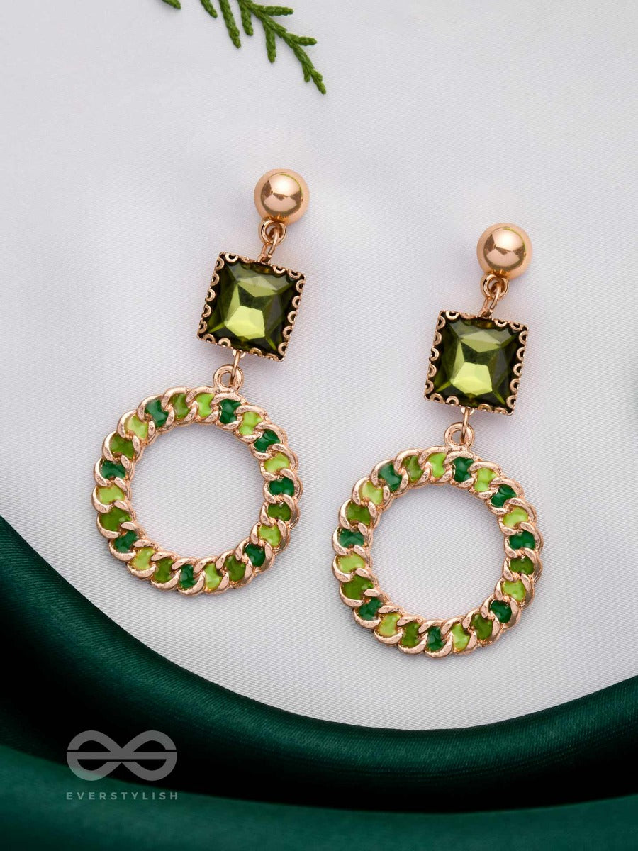 Green Opulence - Square Gemstone Drop Earrings