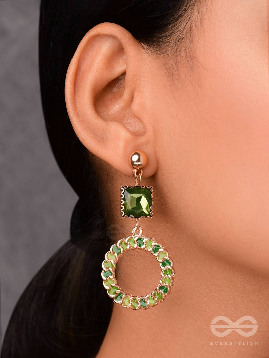 Green Opulence - Square Gemstone Drop Earrings
