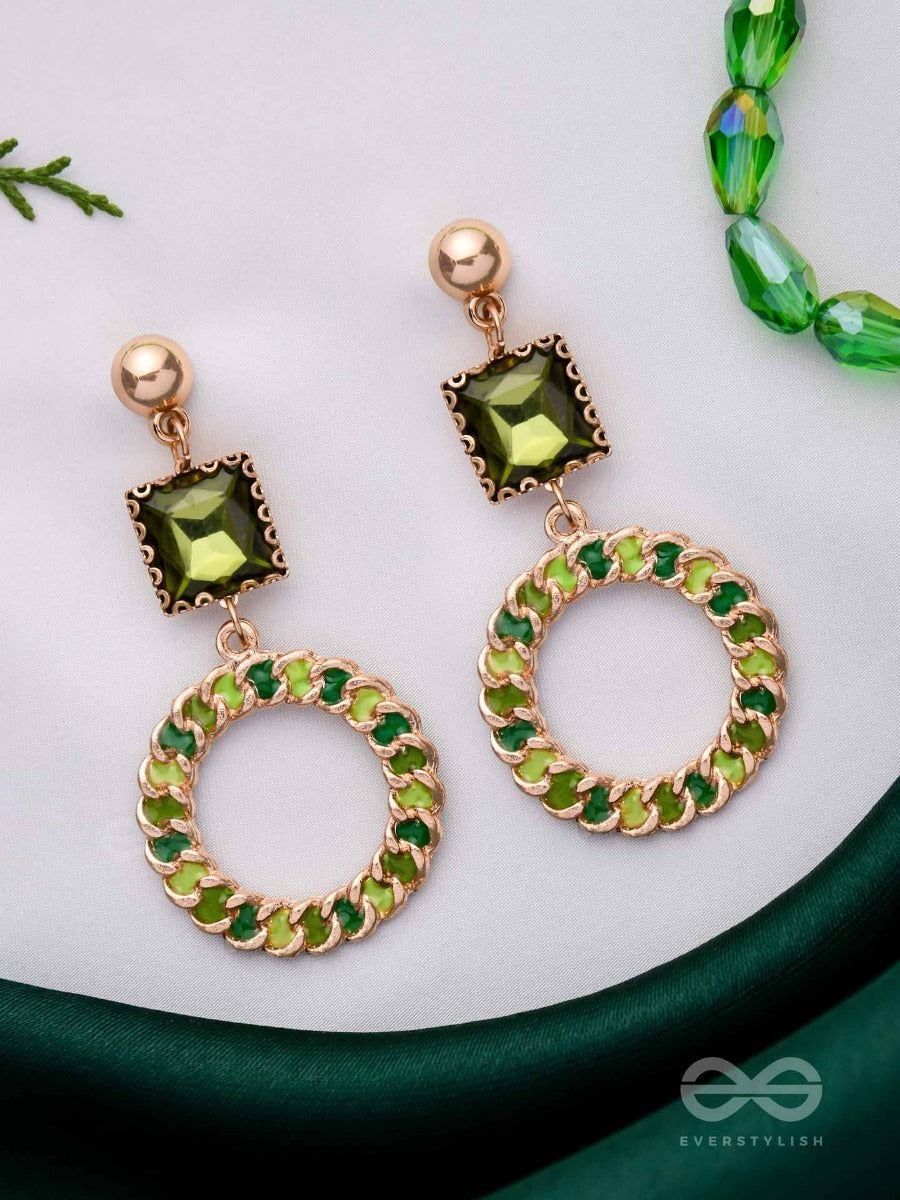 Green Opulence - Square Gemstone Drop Earrings