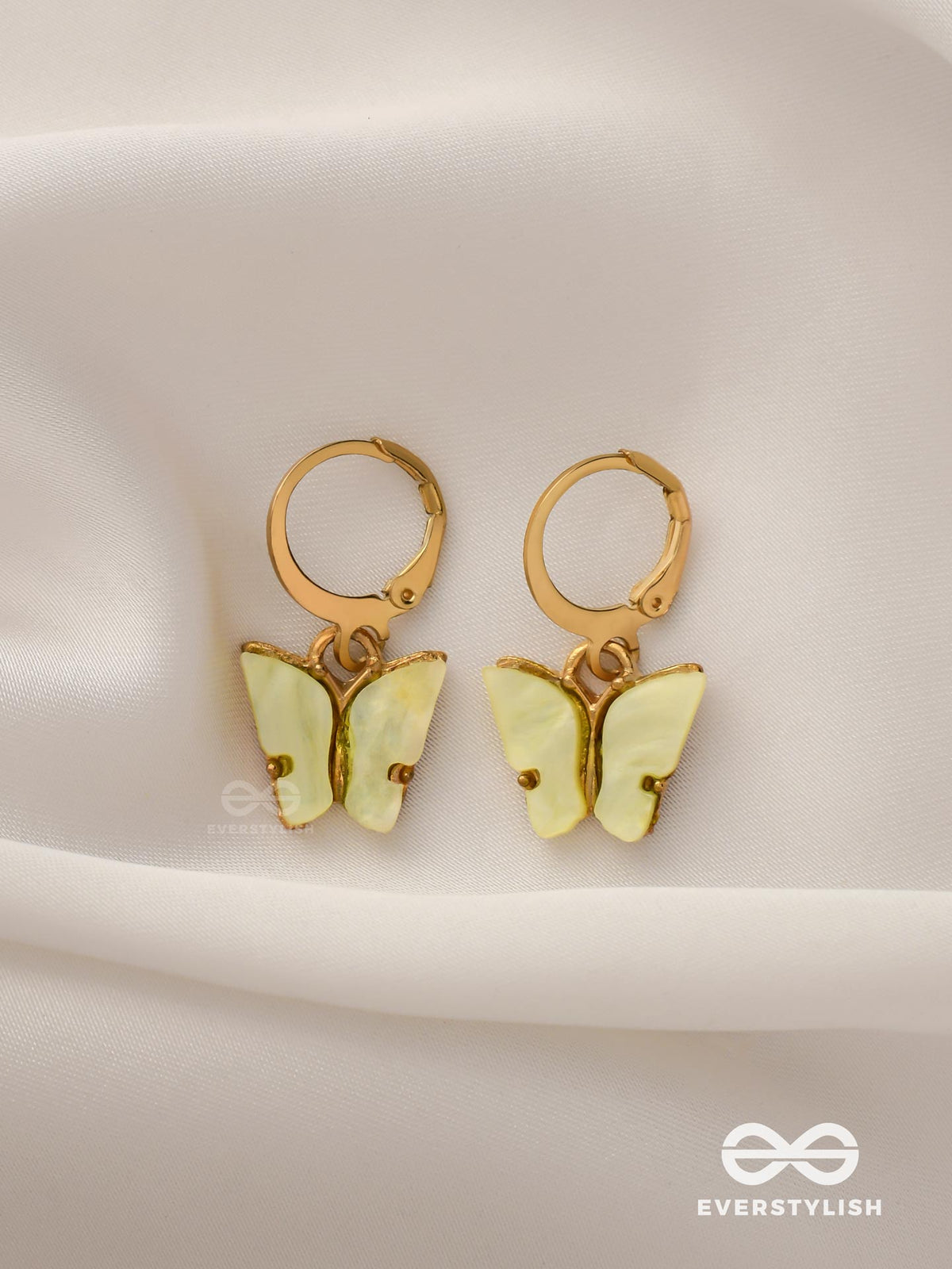 Take The Sky Like A Butterfly - Cute Golden Dangler Earrings (Lemon Yellow)