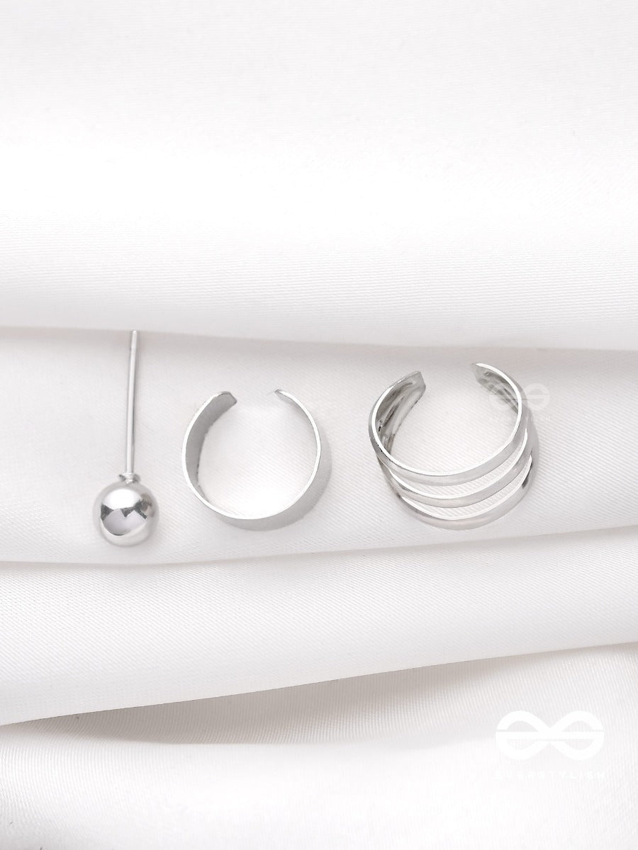 The Perfect Trio - Two Earcuff & One Stud (One Ear)(Silver)