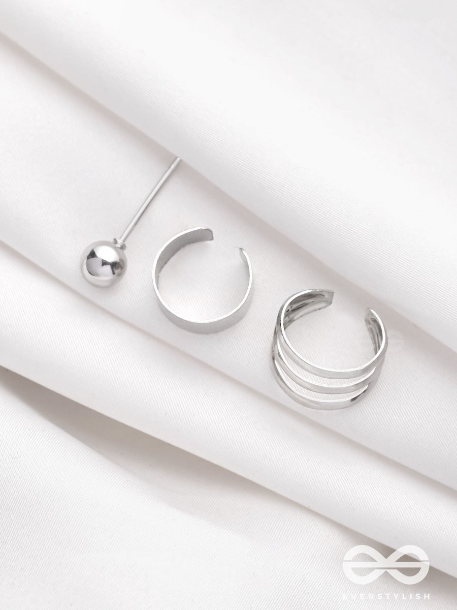 The Perfect Trio - Two Earcuff & One Stud (One Ear)(Silver)