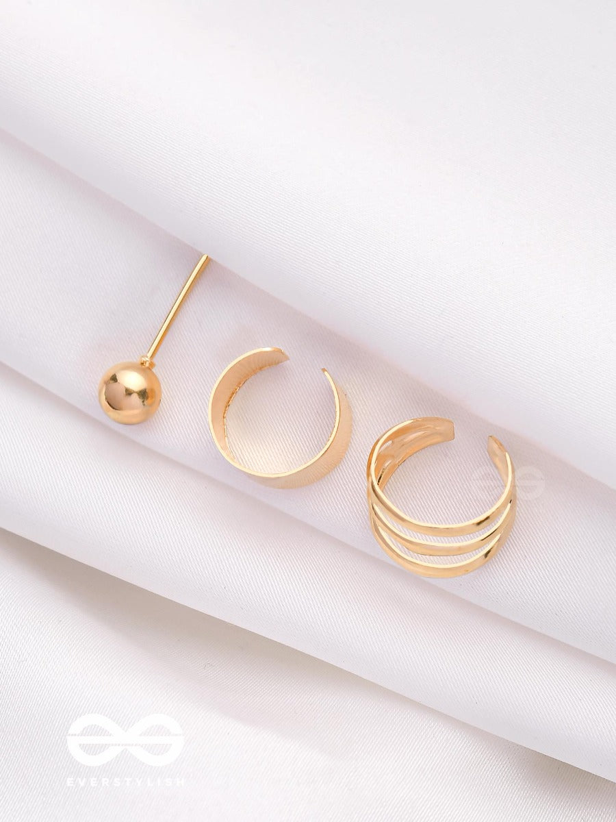 The Perfect Trio - Two Earcuff & One Stud (One Ear) (Gold)