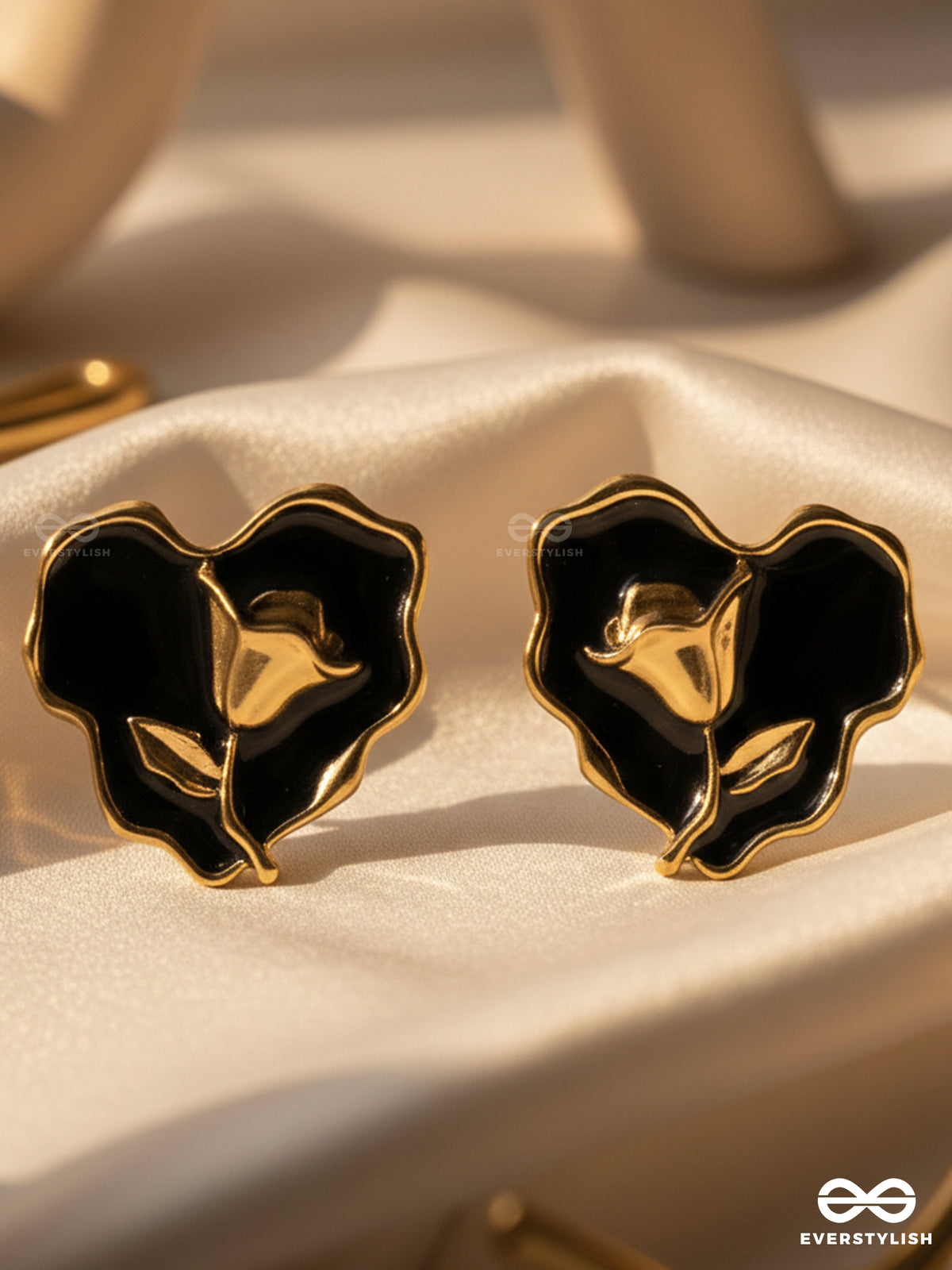 Your Dark Love- Golden Enamelled Studs (Black)