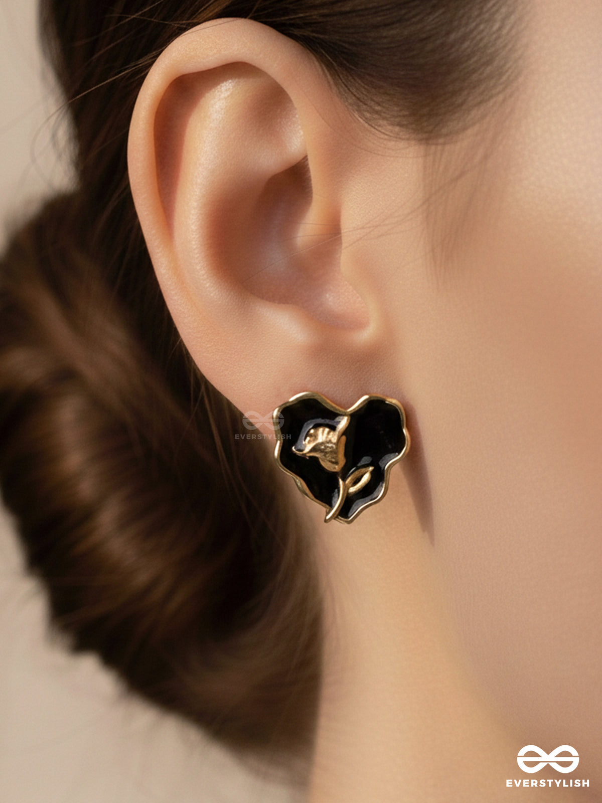 Your Dark Love- Golden Enamelled Studs (Black)