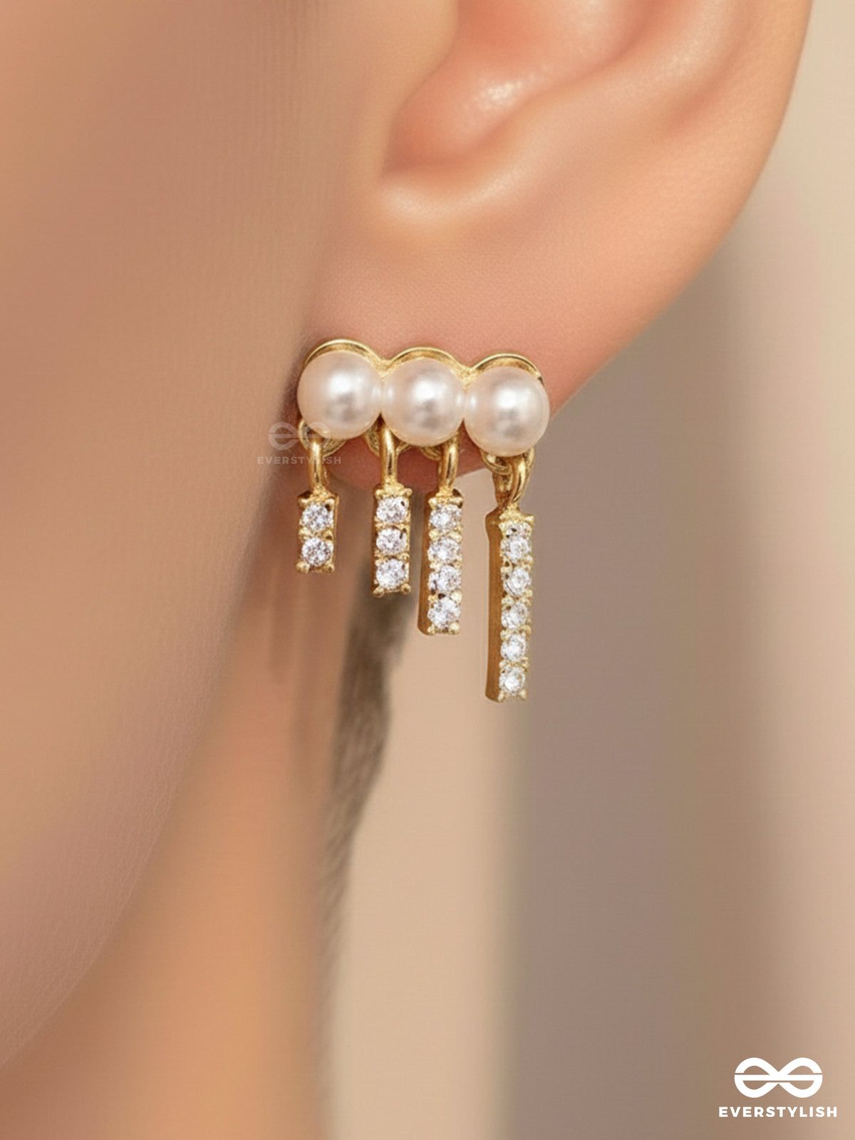 Swingin In Wind - Golden Pearl Earrings