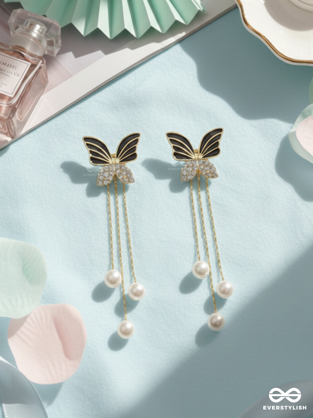 Winged Wonderland - Golden Pearl Ear Jackets (Black)