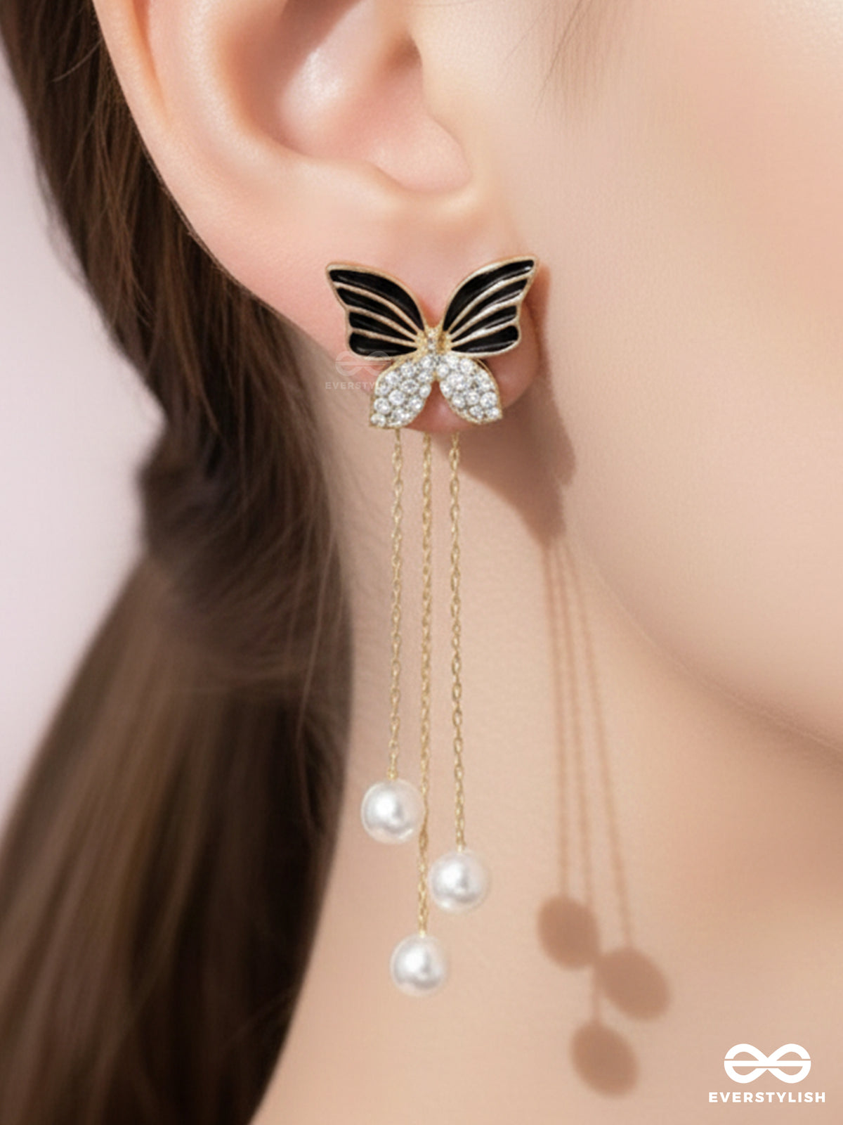 Winged Wonderland - Golden Pearl Ear Jackets (Black)