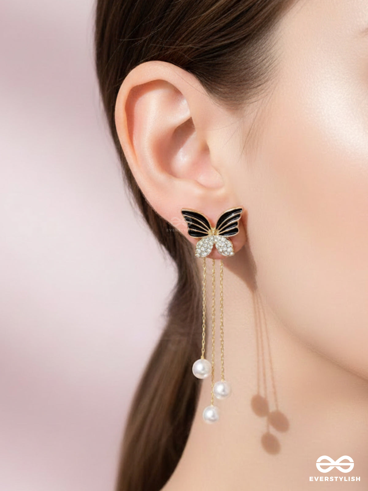 Winged Wonderland - Golden Pearl Ear Jackets (Black)