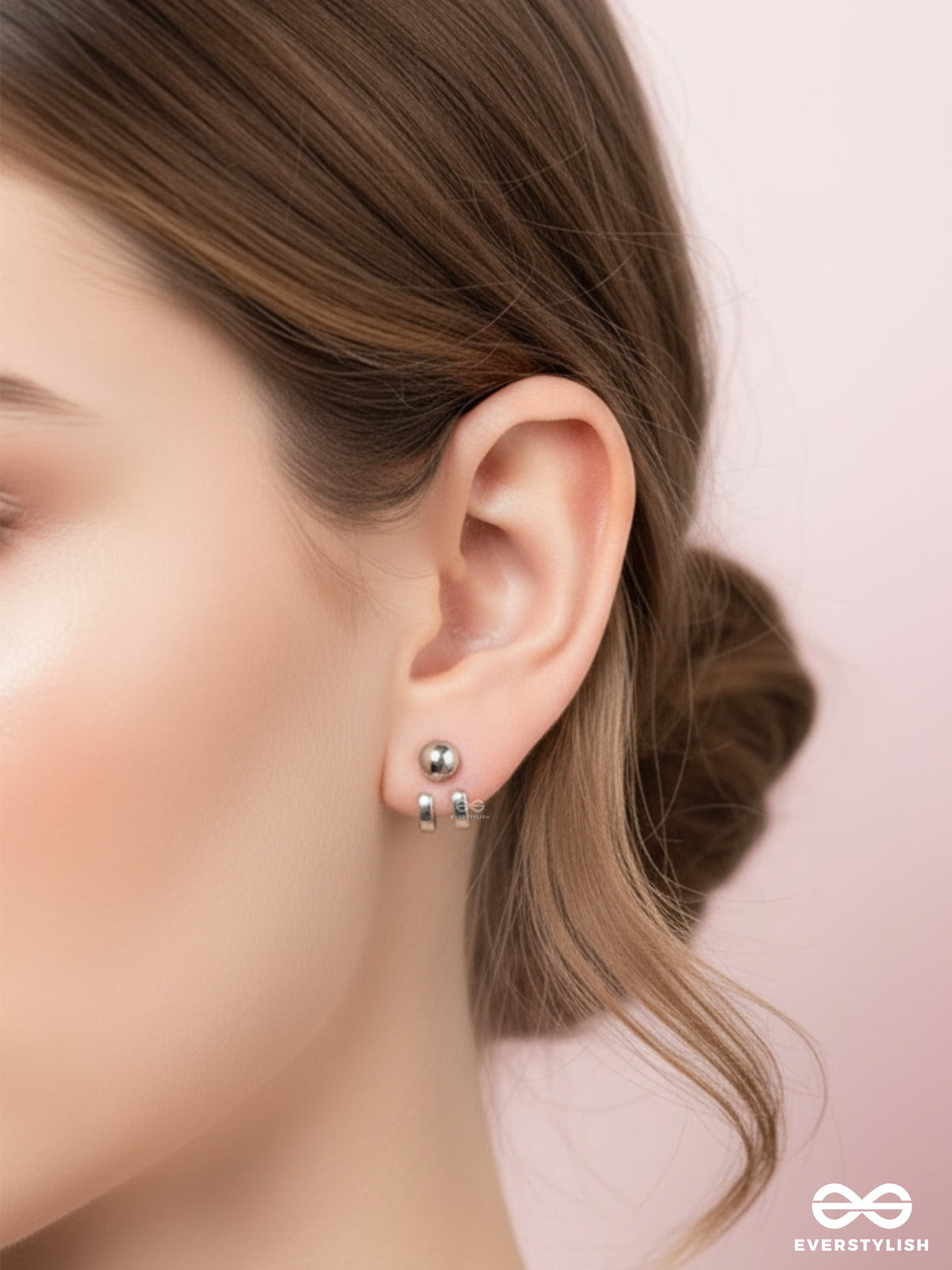 Gleaming Crescent - Silver Stud Earrings