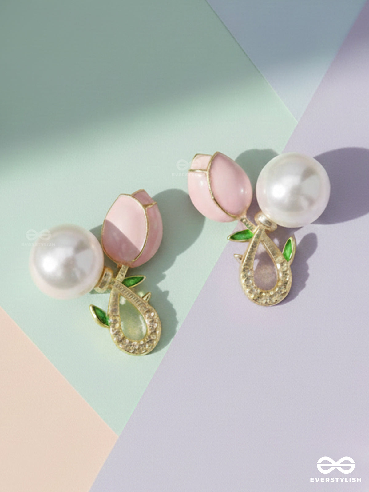 Budding Pearls - Pink And Golden Studs