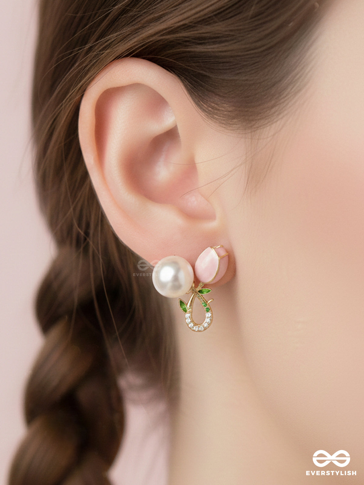 Budding Pearls - Pink And Golden Studs