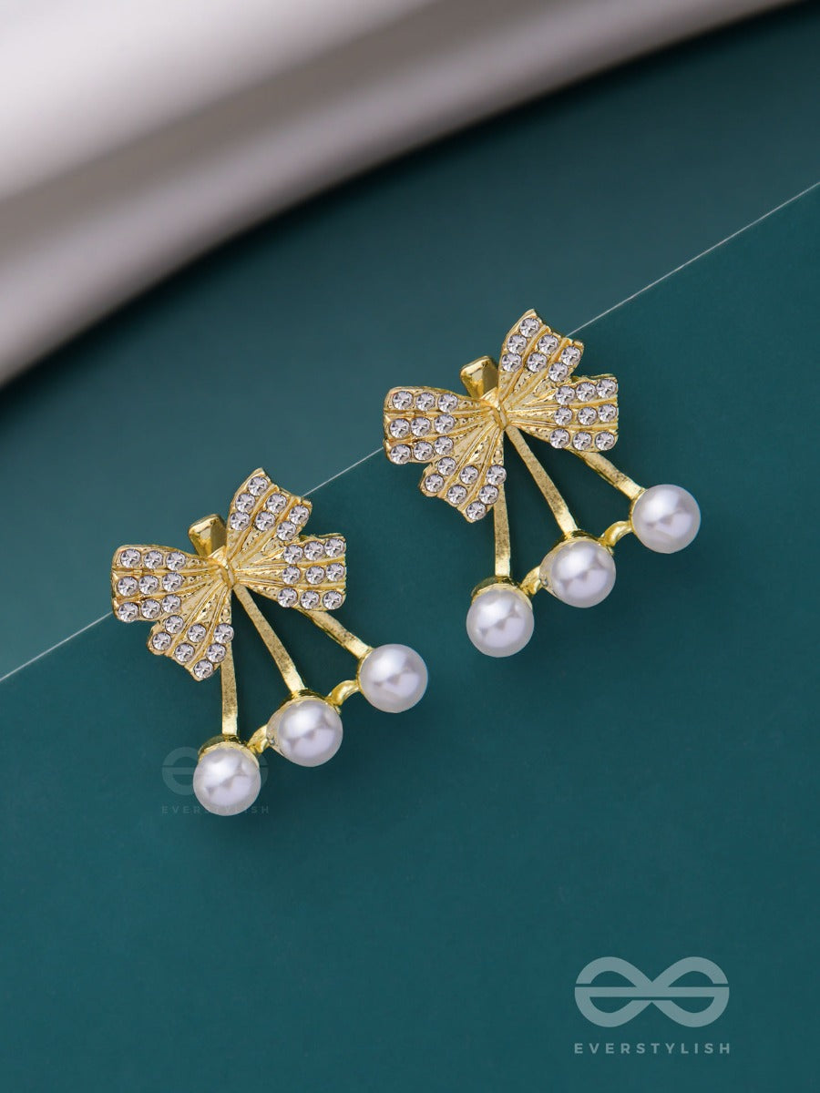 Hold My Bow - Golden Pearl Ear Jackets
