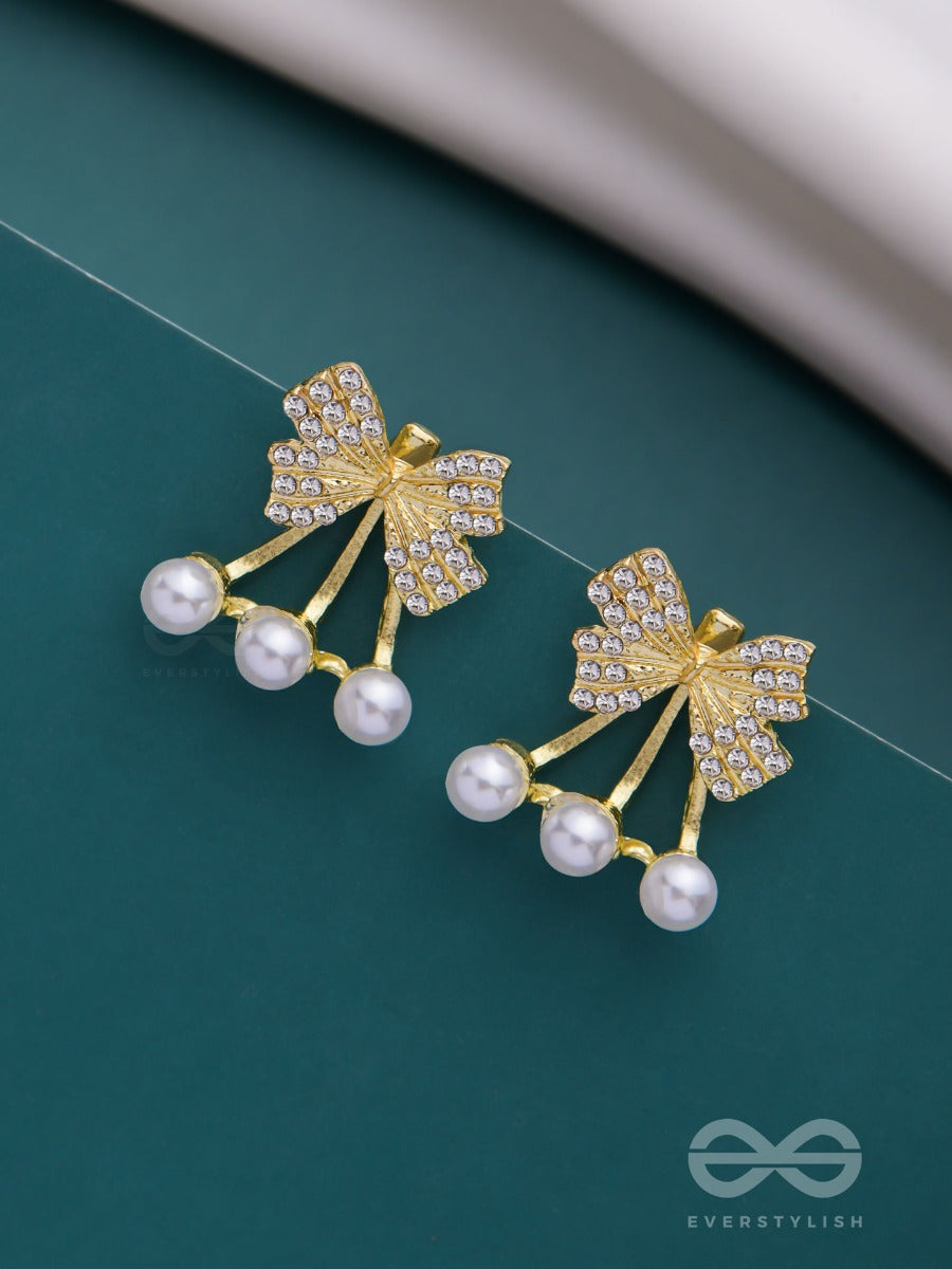 Hold My Bow - Golden Pearl Ear Jackets