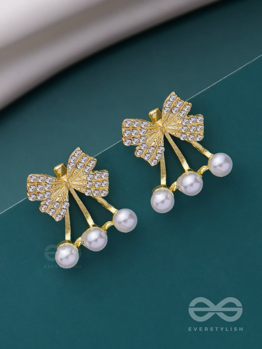 Hold My Bow - Golden Pearl Ear Jackets