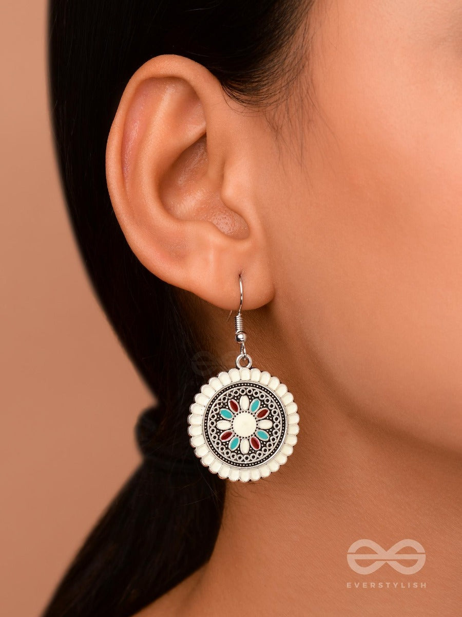 The Mandala Effect - Embellished Oxidised Earrings (White)