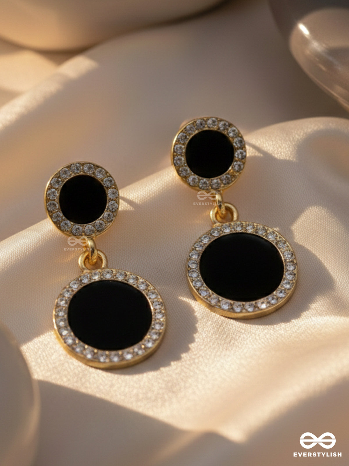Midnight Enchantment - Golden And Black Drop Earrings