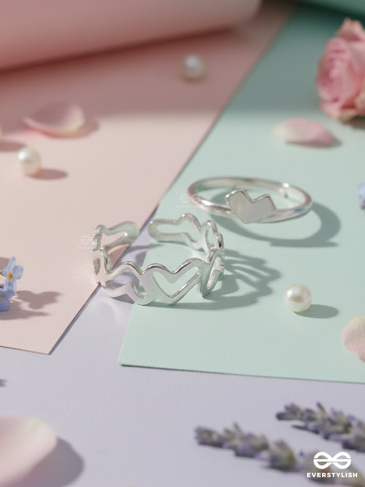 Love Puzzle - Set Of 2 Silver Rings