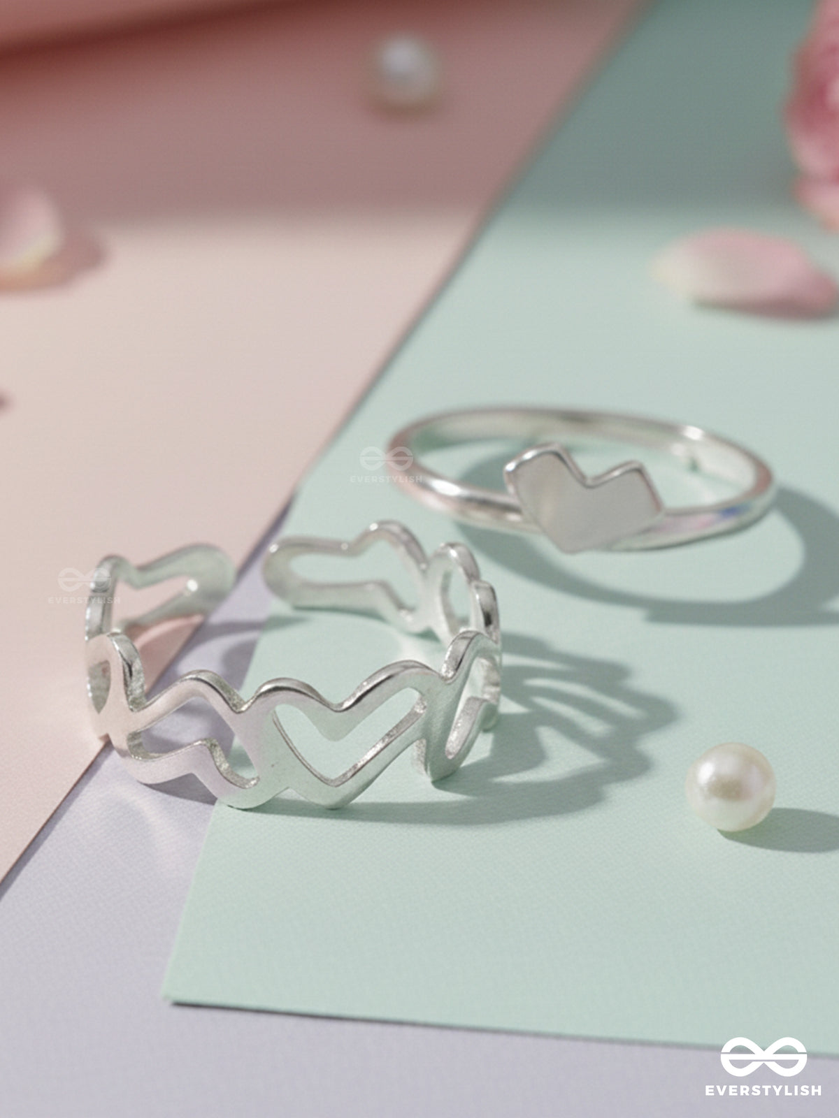 Love Puzzle - Set Of 2 Silver Rings