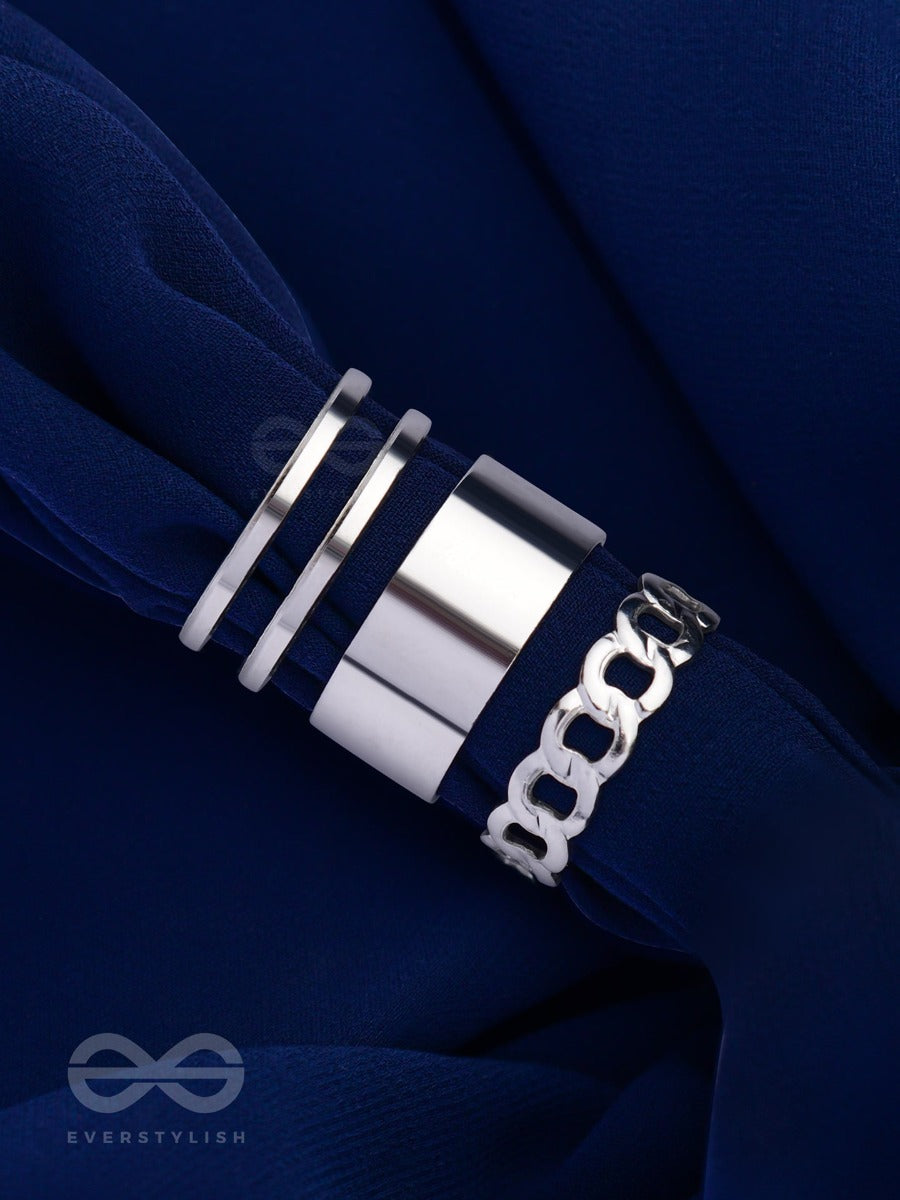 Bands N Chains- Set Of 3 Adjustable Silver Rings