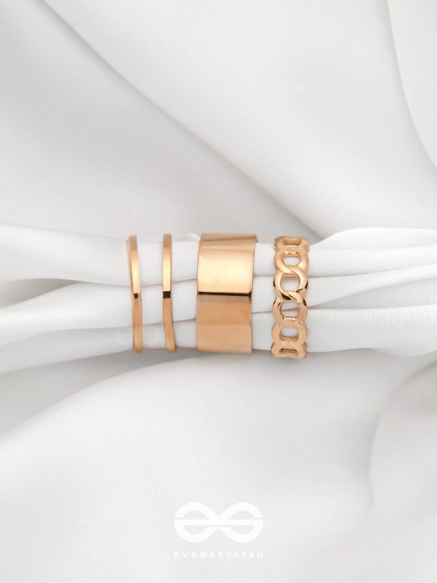 Bands N Chains- Set Of 3 Adjustable Golden Rings