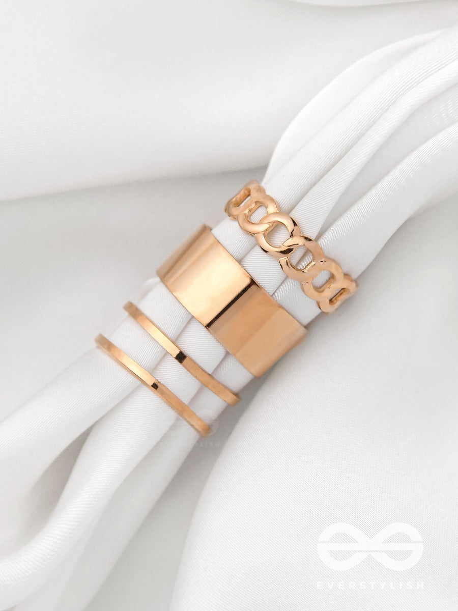 Bands N Chains- Set Of 3 Adjustable Golden Rings
