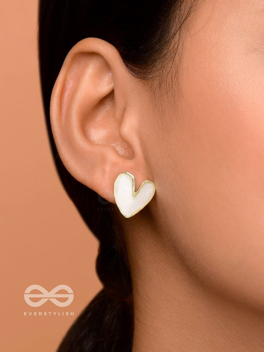 Lovebeatin Hearts - Cute Enamelled Studs (White)