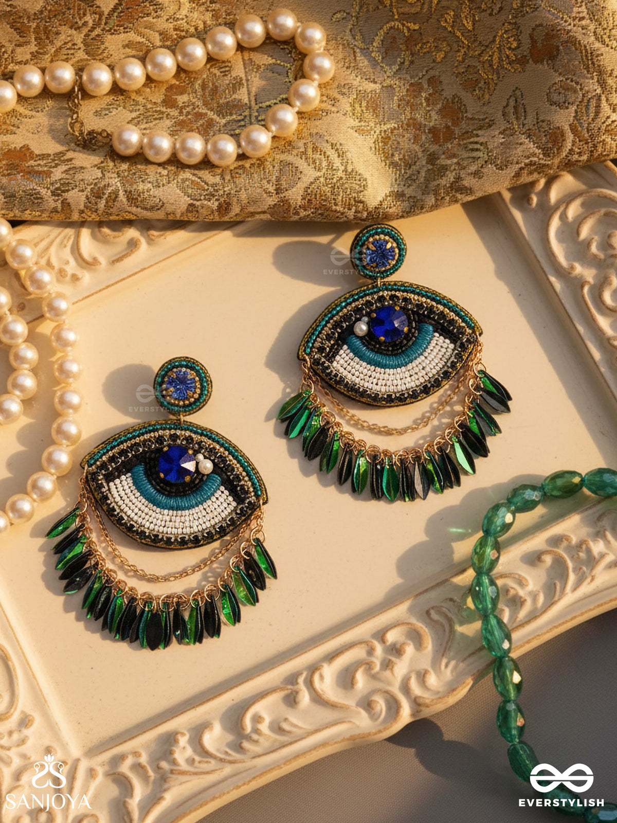 Adrishti - The Blessed Gaze - Stones, Beads, Sequins And Pearl Embroidered Earrings