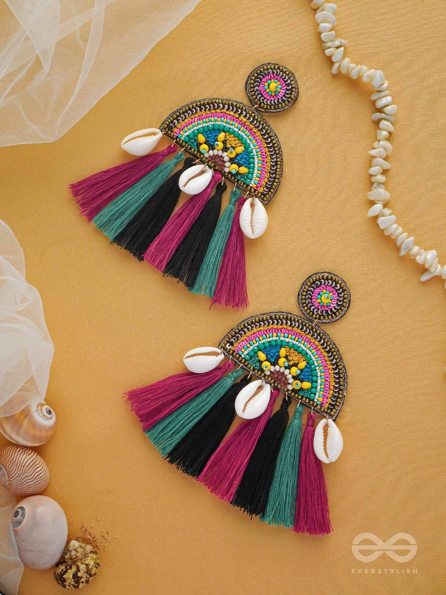 Vilasita - The Enchanting Splendor - Beads, Sequins And Shells Embroidered Earrings