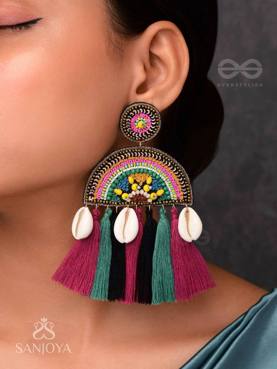 Vilasita - The Enchanting Splendor - Beads, Sequins And Shells Embroidered Earrings