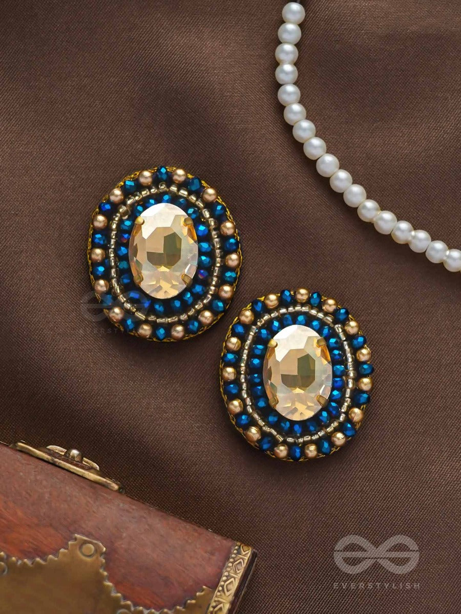Vaidurya - The Oceanic Gem - Stone And Beads Embroidered Earrings