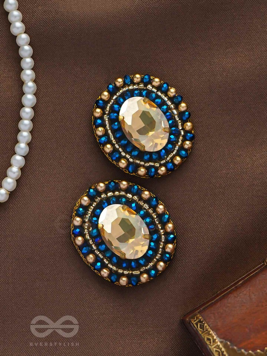 Vaidurya - The Oceanic Gem - Stone And Beads Embroidered Earrings
