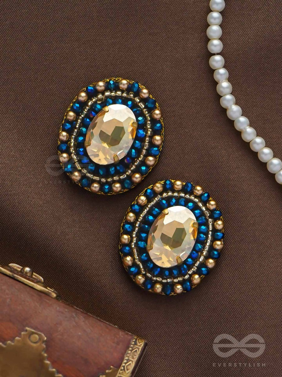 Vaidurya - The Oceanic Gem - Stone And Beads Embroidered Earrings